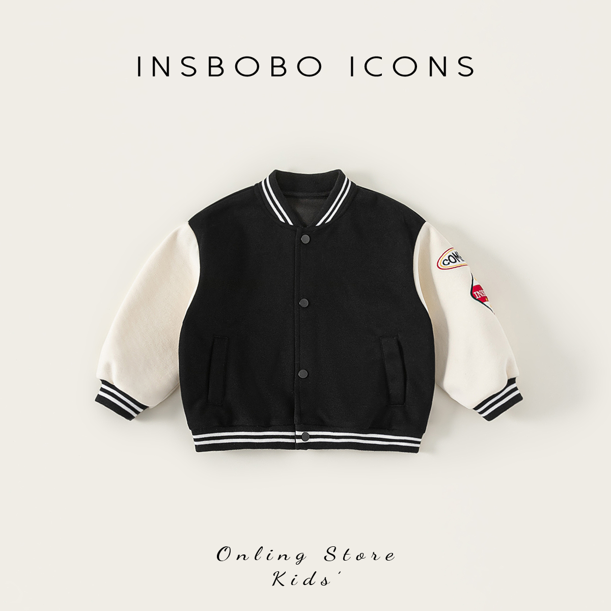 INSbobo儿童立领撞色收口棒球服