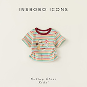 t恤条纹夏季 印花百搭上衣儿童t恤夏装 童装 女童短袖 女洋气宝宝短袖