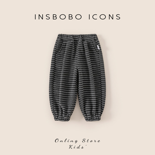 INSbobo儿童裤子2025冬季男童新款宝宝加绒运动裤女童加厚秋冬装