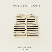 条纹女童马甲背心 时尚 INSbobo女童针织开衫 简约儿童毛衣2026新款