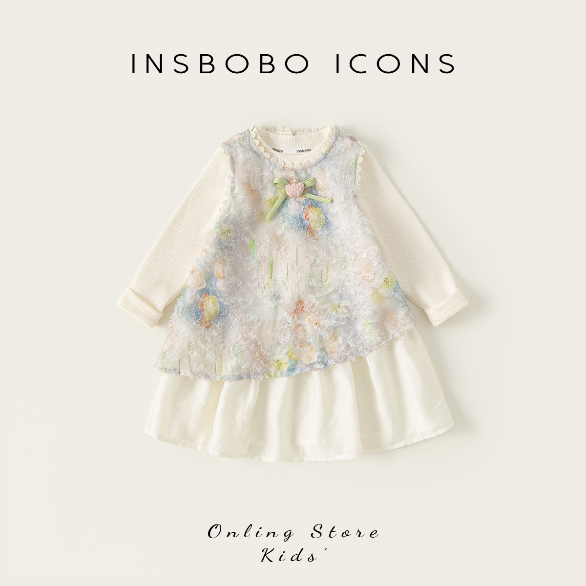 INSbobo儿童花朵装饰漂亮连衣裙图片
