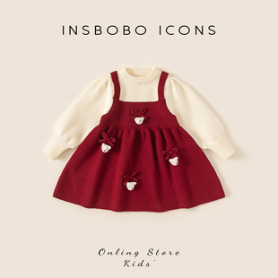 女童连衣裙冬装过年衣服2025新款儿童公主裙洋气宝宝裙子红色拜年