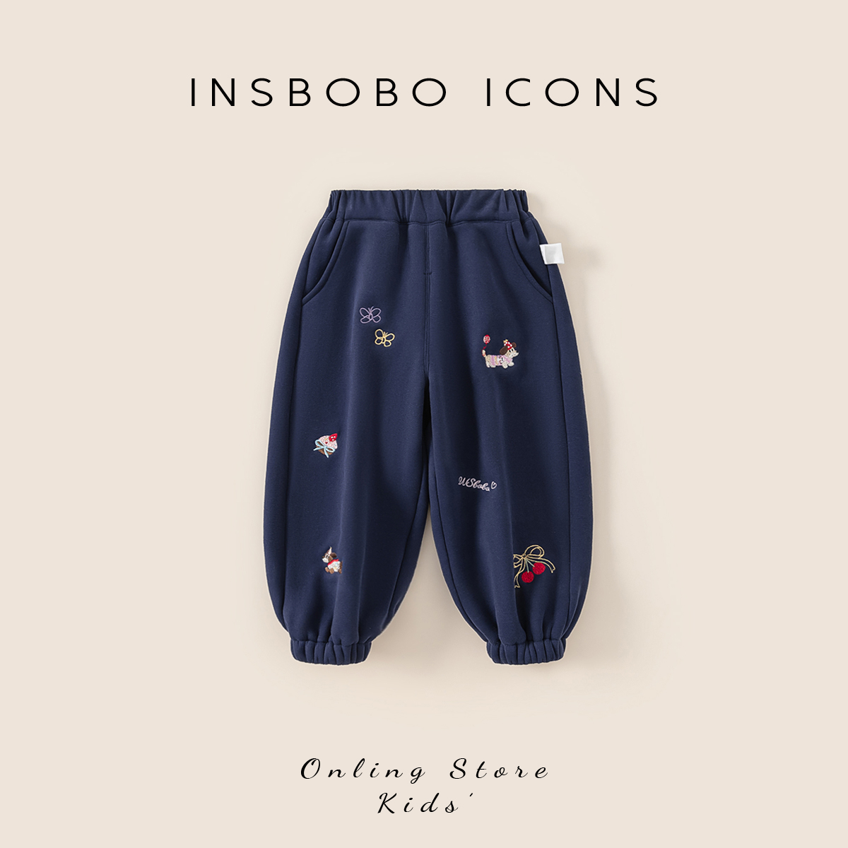 INSbobo儿童卡通绣花可爱卫裤