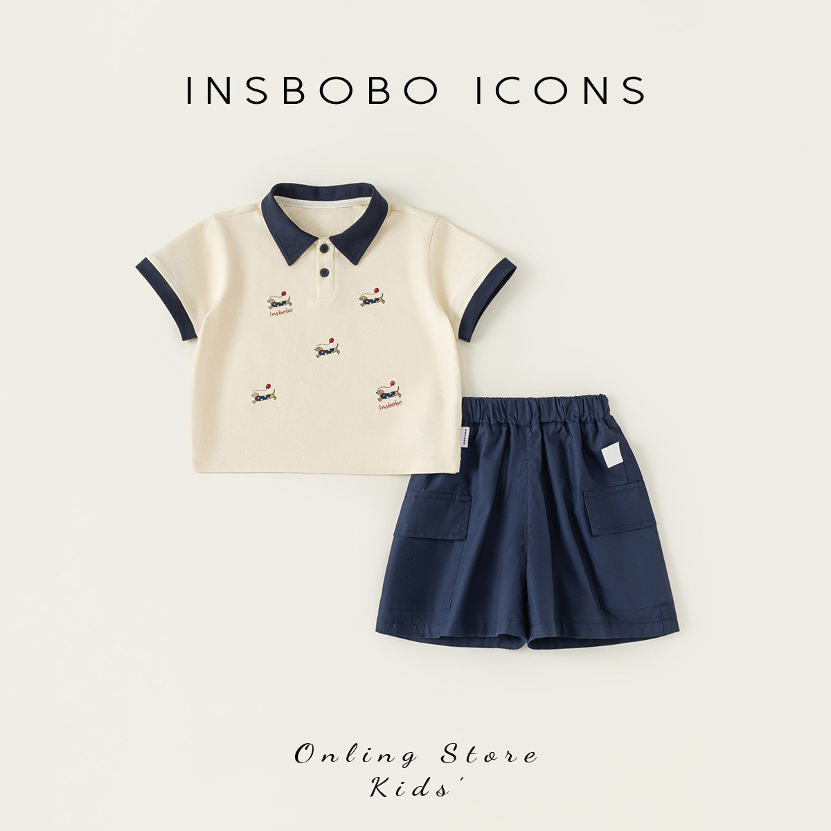 INSbobo男童夏装2026新款儿童衣服宝宝运动套装小少爷帅气衣服潮