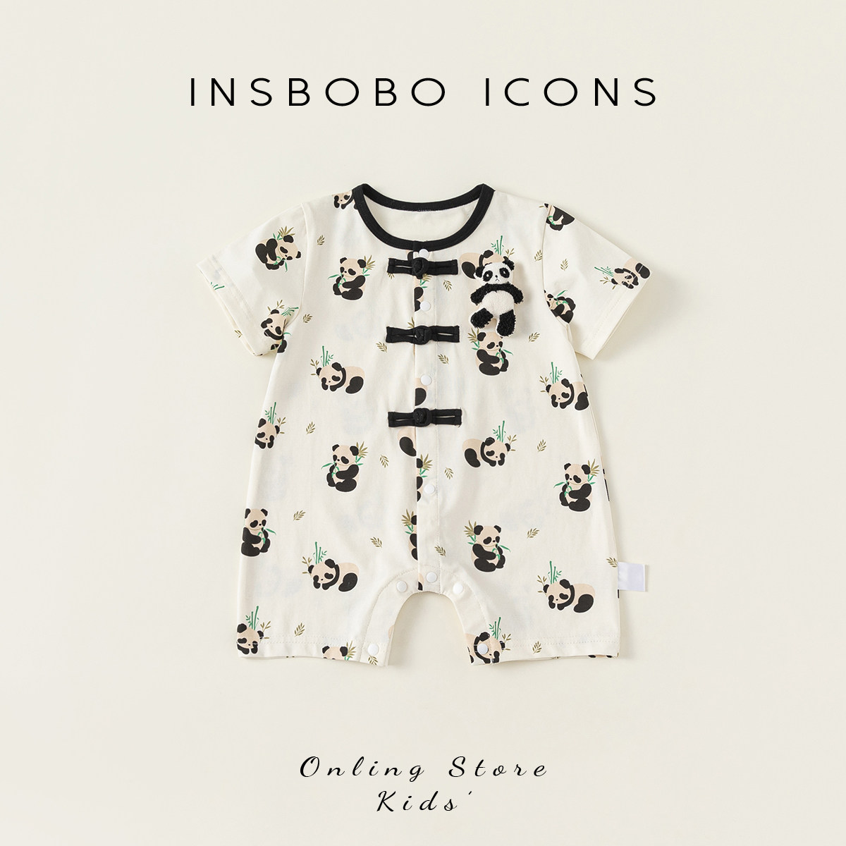 INSbobo儿童熊猫印花连体衣图片