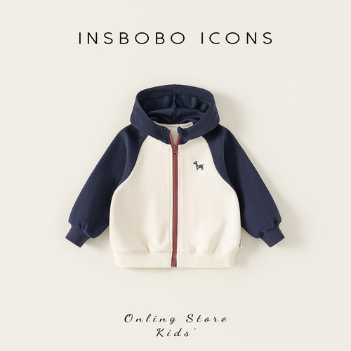 INSbobo儿童连帽撞色印花外套