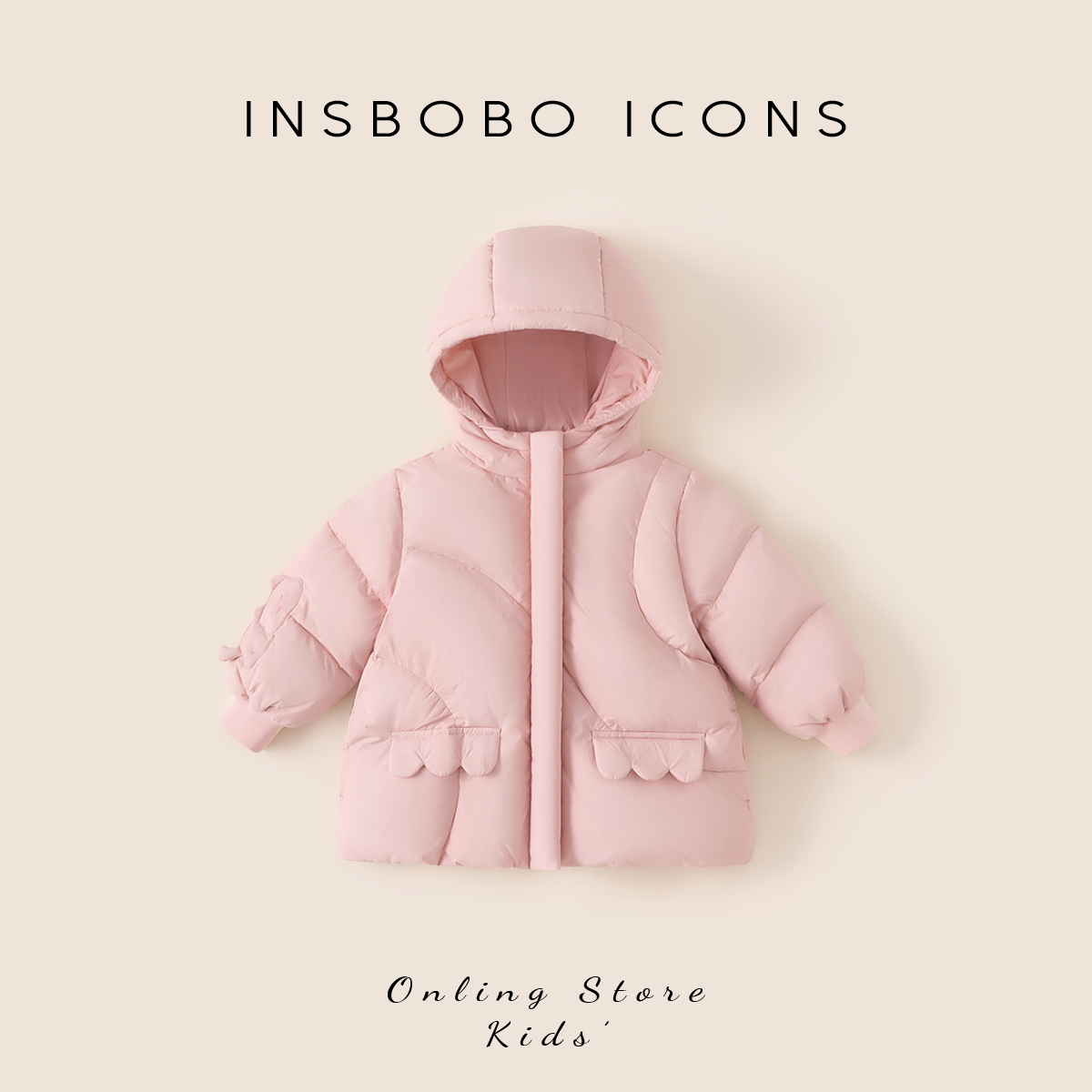 INSbobo女童连帽可爱羽绒服冬季