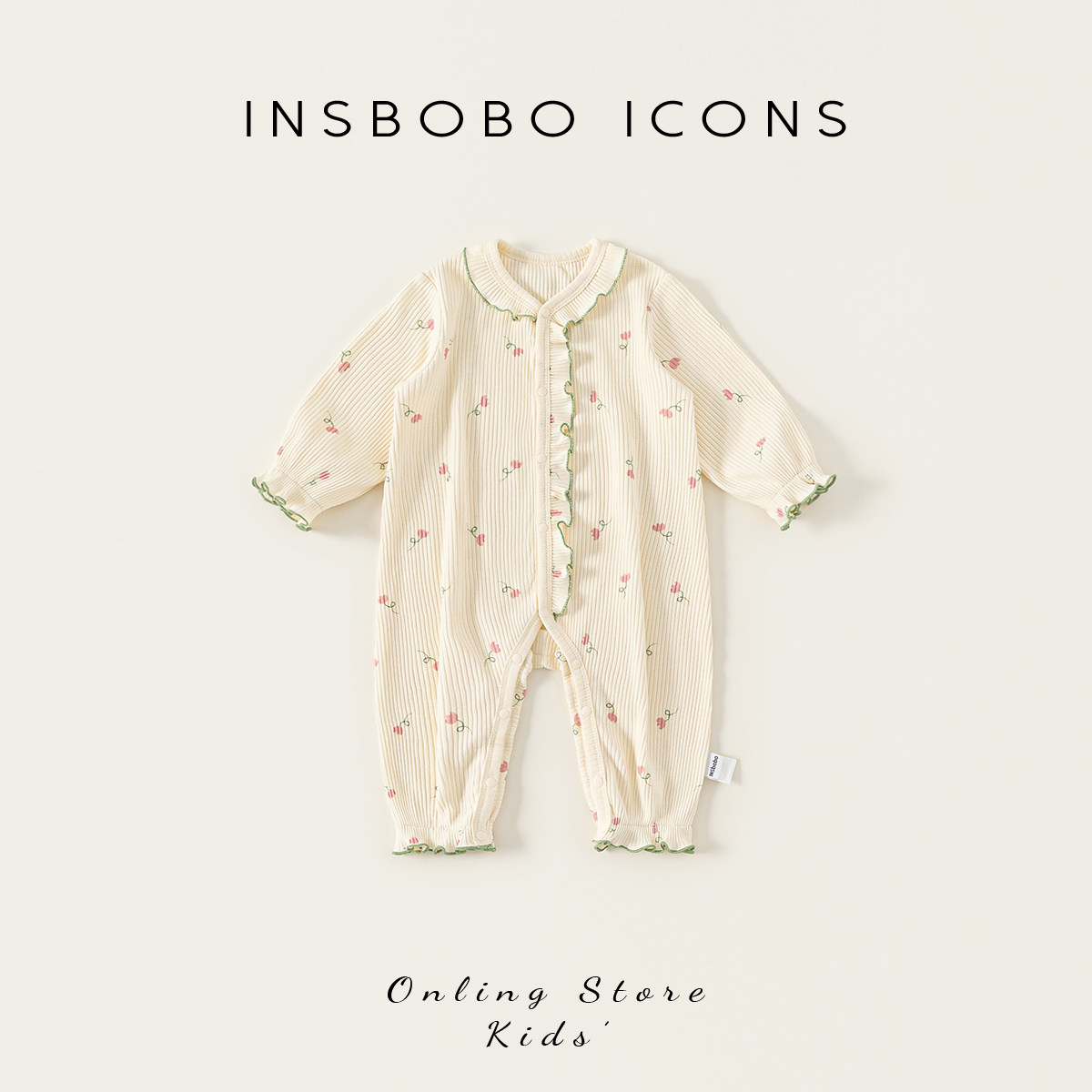 INSbobo儿童可爱印花波浪边爬服图片