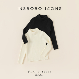 男童好看衣服春秋上衣 儿童白色针织衫 女童毛衣宝宝黑色打底衫 新款