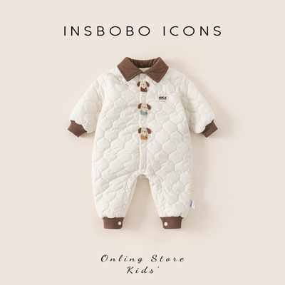 INSbobo儿童卡通绣标绗棉爬服