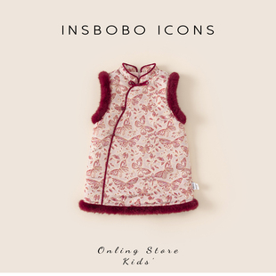 女童汉服宝宝周岁礼服加厚冬季过年唐装新中式儿童拜年服红色裙子