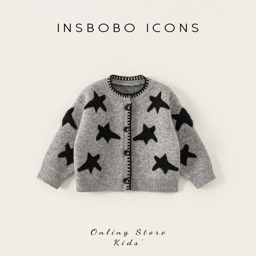 INSbobo女童撞色图案毛衣外套