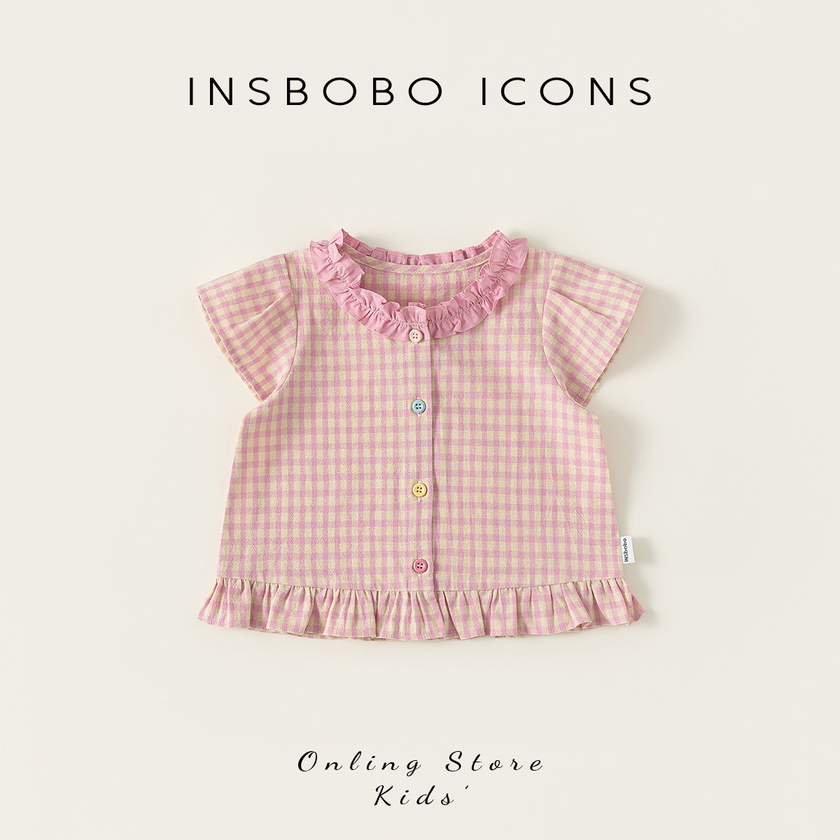 INSbobo女童衬衫2026夏季新款女宝格子衬衣儿童衣服好看上