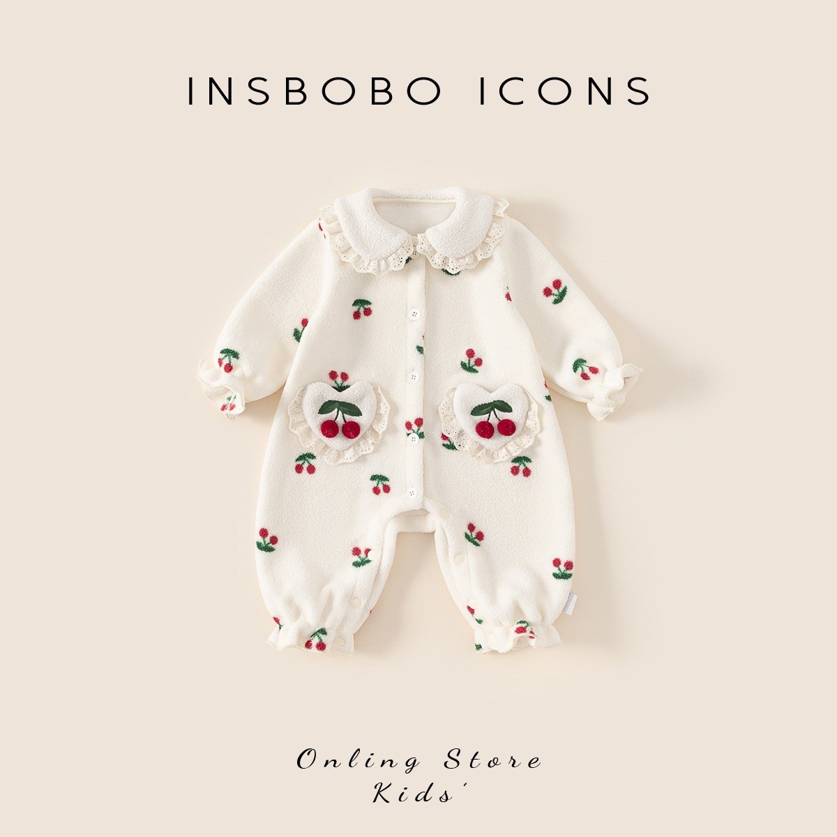 INSbobo儿童可爱花边印花爬服