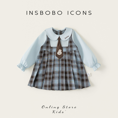 INSbobo儿童字母绣花格子连衣裙
