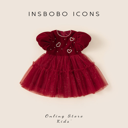 INSbobo儿童蓬蓬短袖网纱连衣裙