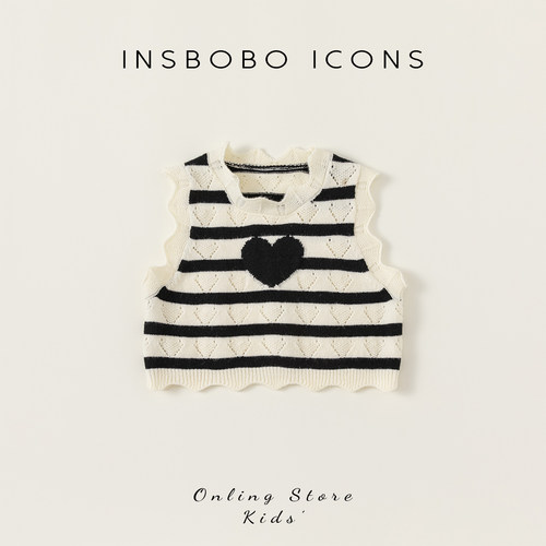 INSbobo春季淑女爱心条纹马甲