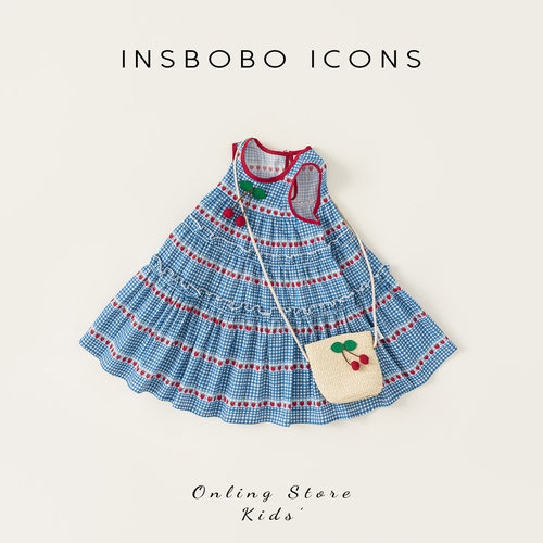 INSbobo儿童连衣裙蓝格子背心裙