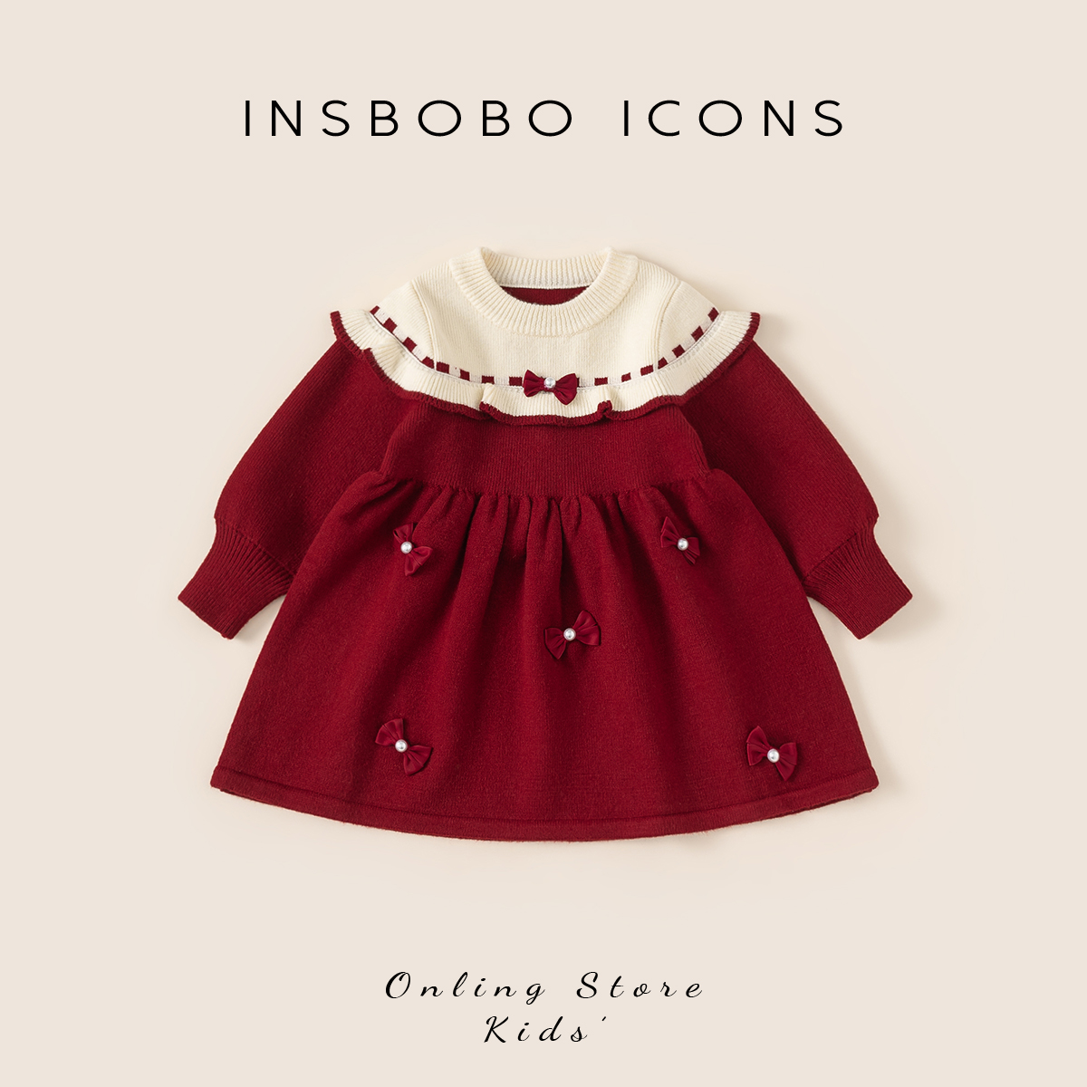 INSbobo儿童撞色蝴蝶结连衣裙