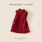 INSbobo女童裙子冬季 新款 周岁女宝礼服儿童红色拜年服新年连衣裙