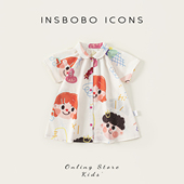 INSbobo女童连衣裙夏女宝涂鸦裙儿童裙子洋气宝宝衣服多巴胺夏装