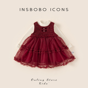 INSbobo女童套装2025冬季新款周岁女宝礼服儿童超洋气连衣裙冬装
