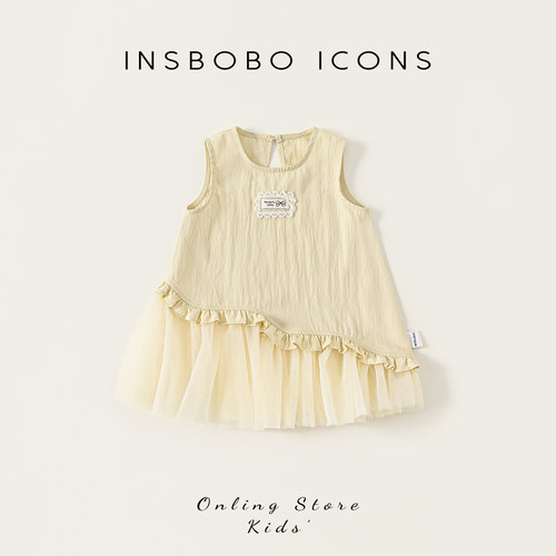 INSbobo儿童无袖绣标网纱连衣裙