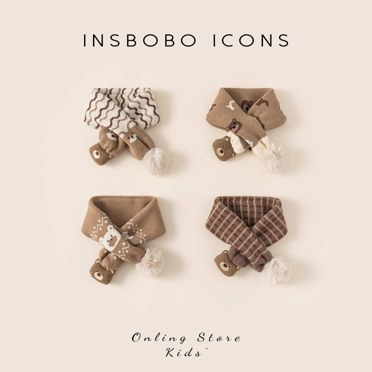 INSbobo儿童围巾2025冬季男童新款围脖男孩保暖宝宝脖套女童婴儿