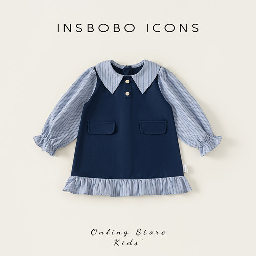 INSbobo女童假两件撞色连衣裙秋