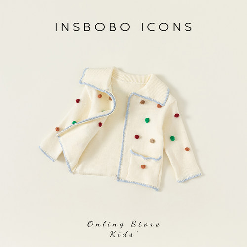 INSbobo清新彩球翻领毛衣开衫