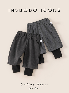 女童裤子男童加厚冬装宝宝冬季新款童装假两件休闲裤儿童加绒长裤