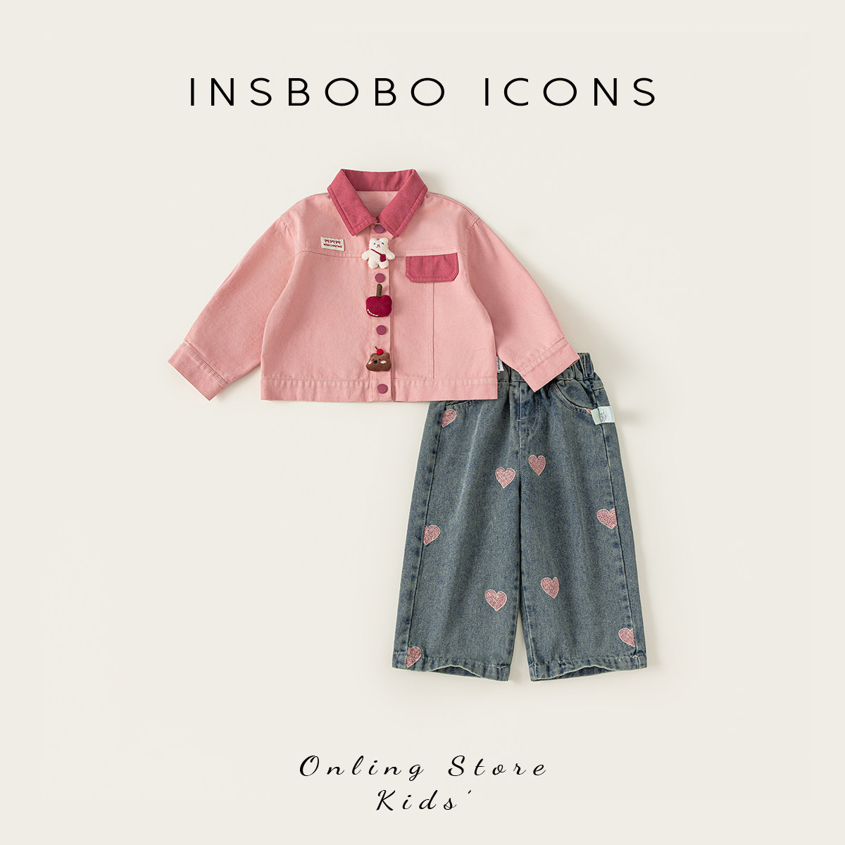 INSbobo儿童可爱卡通牛仔套装图片