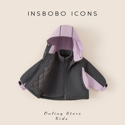 INSbobo儿童连帽撞色时尚外套冬