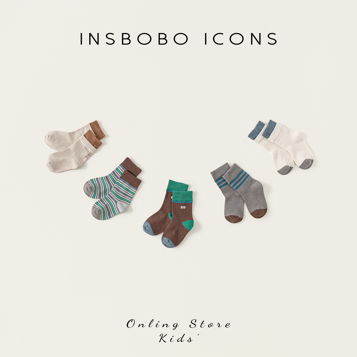 INSbobo儿童卡通针织袜五双装