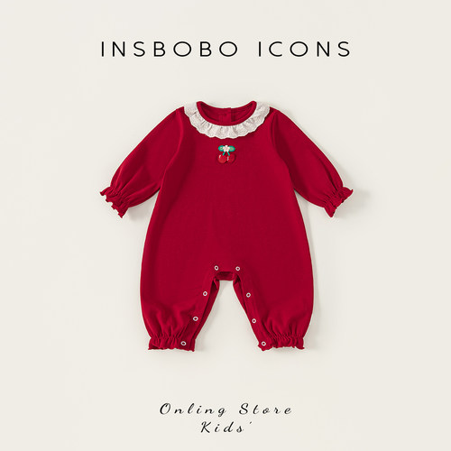 INSbobo儿童花边领可爱绣标爬服