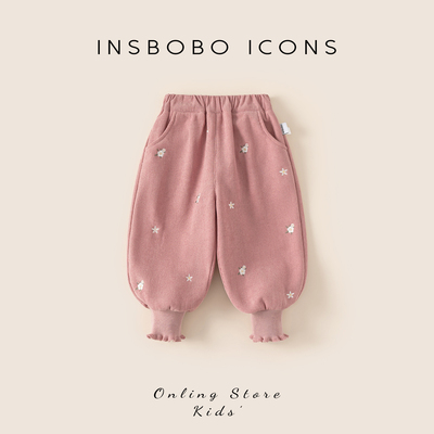 INSbobo儿童竖纹刺绣束脚卫裤