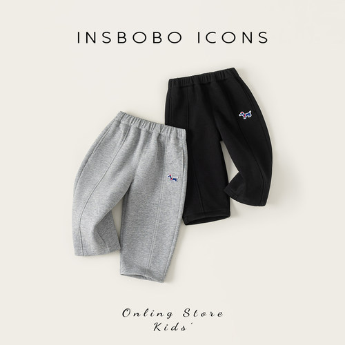 INSbobo儿童卡通绣标拼接卫裤