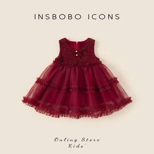 INSbobo女童蝴蝶结装饰无袖纱裙
