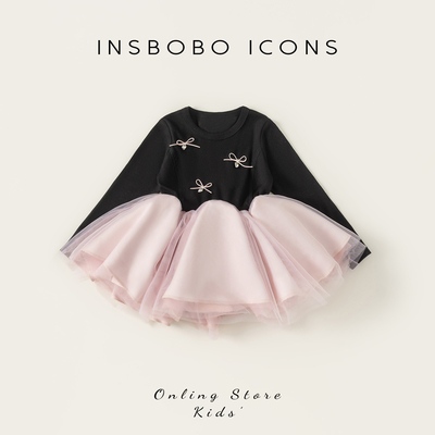 INSbobo儿童蝴蝶结网纱连衣裙