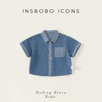 INSbobo儿童翻领口袋牛仔衬衫