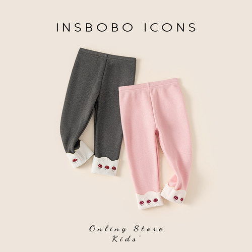 INSbobo儿童翻裤脚绣花打底裤