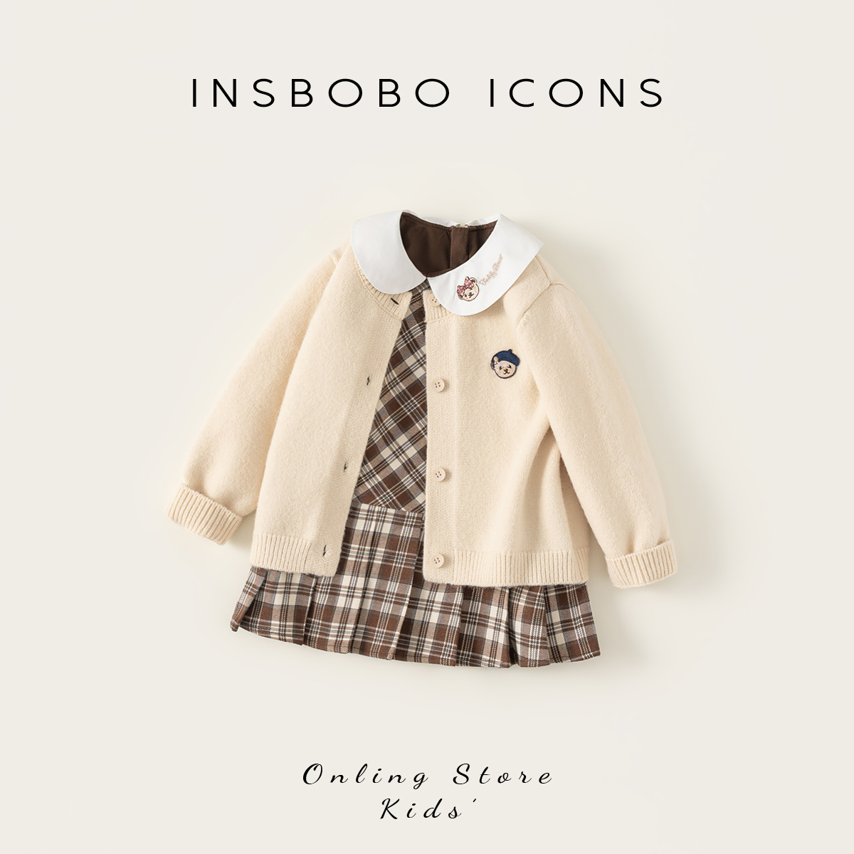 INSbobo儿童卡通绣花毛衣套装