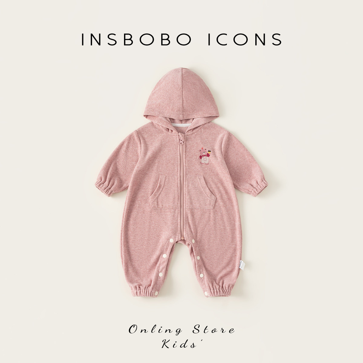 INSbobo儿童连帽卡通印花爬服图片
