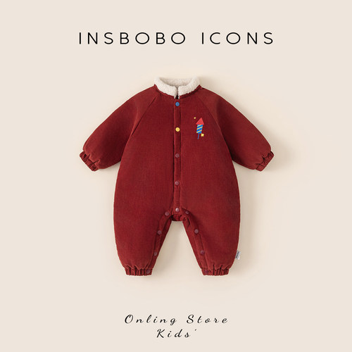INSbobo儿童毛毛领节日氛围爬服