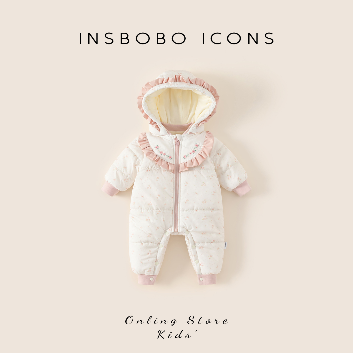 INSbobo儿童花边连帽绣花爬服