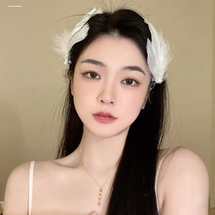 仙气羽毛发夹白色头饰iu同款边夹古装发饰女超仙