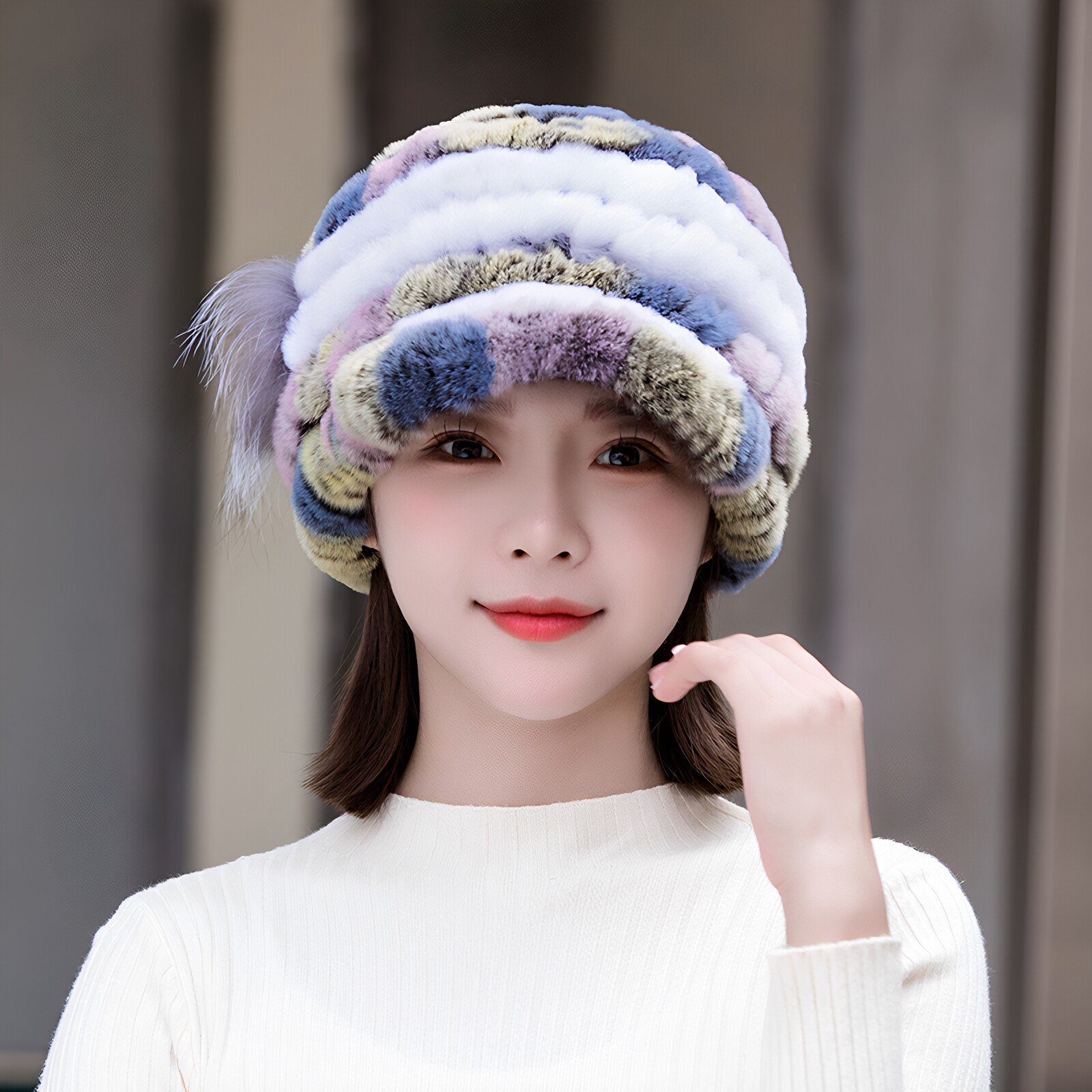 獭兔毛鸭舌帽子女士妈妈款双层加厚保暖时尚女款皮草帽子围巾秋冬