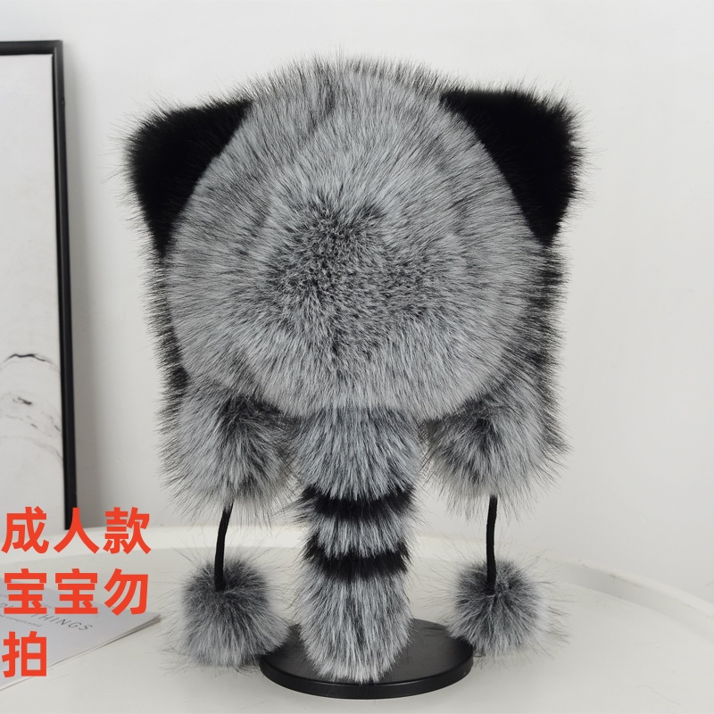 可爱熊猫耳朵拼接毛绒帽