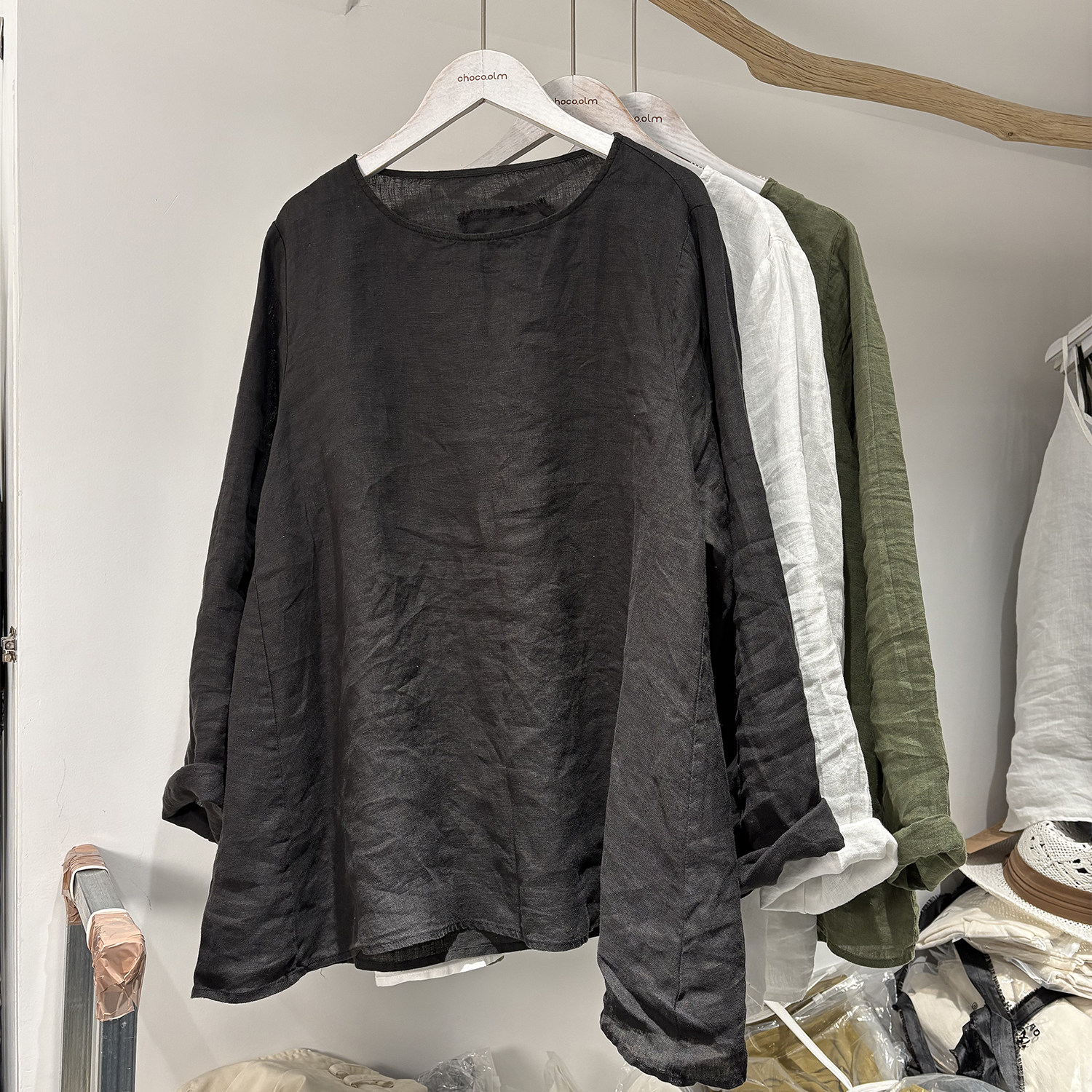 汉麻文艺复古圆领长袖套头衫女宽松百搭小衫上衣薄款休闲纯色3308