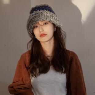 高级感超好看渔夫帽帽子女秋冬韩版毛绒白色日系针织毛线帽显脸小